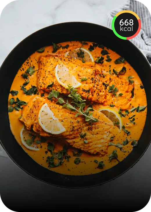 Salmon fillets with lemon and herbs in a creamy sauce