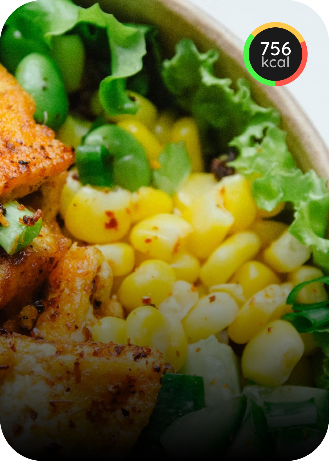 Chicken and corn salad with greens and vegetables